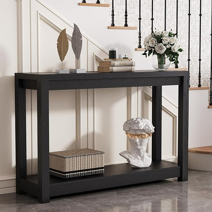 47" Entryway Table, Long Narrow Console Table with Shelves, Farmhouse Wood Sofa Table Behind Couch, Rustic Entry Table for Hallway, Living Room or Foyer, Black