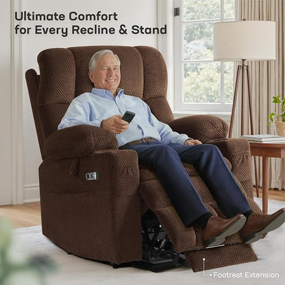 Tami Tami Dual Motor Power Lift Chair Recliner for Elderly with Massage and Heat, Infinite Position Electric Lift Recliner with Adjustable Headrest, USB (T6015 - Plush Fabric, Dark Brown, Medium)
