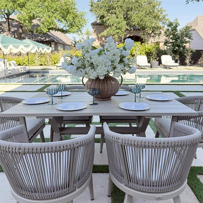 PURPLE LEAF Outdoor Dining Set for 8 All-Weather 9 Piece Patio Aluminium Dining Large Square Table and Rope Weave Chairs Included Cushions for Backyard Deck Indoor Patio Furniture Set Champagne