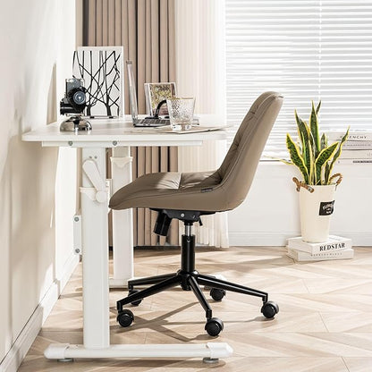 Rowill Leather Office Chair, Ergonomic Armless Desk Chair with Waterproof Cushion & Slient Wheels & SGS-Certified Class 3 Explosion-Proof Gas Lift, Ideal for Home Office, Study and Vanity(Khaki)