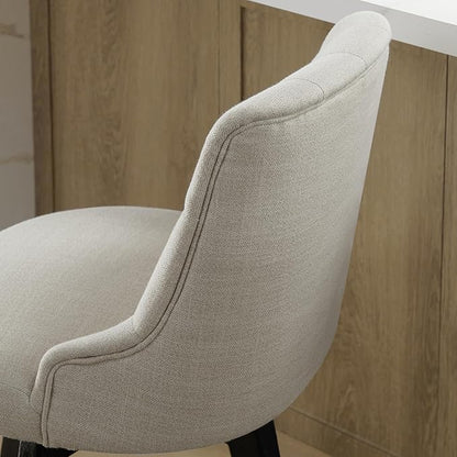 Watson & Whitely Modern Swivel Bar Stools, Performance Fabric Upholstered Counter Height Bar Stools with Back, Solid Wood Legs, 26" H Seat, Set of 2, Linen