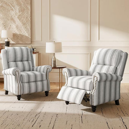 Lumibee Pushback Recliner Chair,Upholstered Wingback Chair for Small Spaces,2 Set of Floral Fabric Armchair for Living Room,Single Sofa Accent Chair Reading Seat for Balcony,Bedroom-Striple Gray