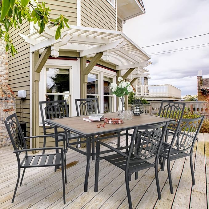 PHI VILLA Set of 6 Stackable Wrought Iron Patio Dining Chairs, Portable Black Outdoor Bistro Deck Metal Chairs, Support 300 lbs, Ideal for Garden, Backyard, Lawn