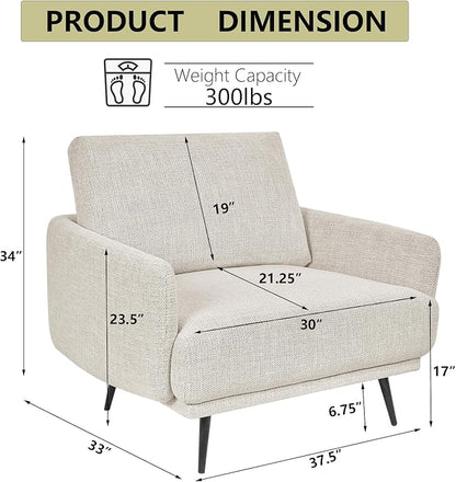 Oversized Accent Chair for Living Room Chairs Reading Arm Chair Comfy Modern Single Sofa Side Chairs with Metal Legs & Soft Cushion for Bedroom, Waiting Room (Chenille Beige Grey, Set of 1)