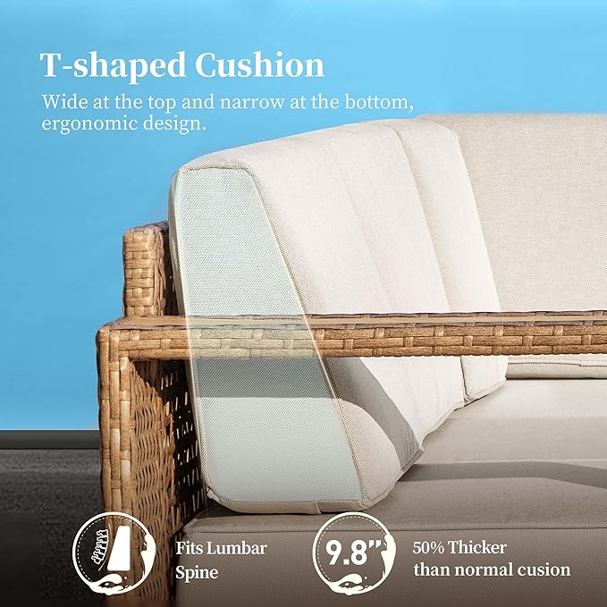 Sectional Outdoor Patio Furniture,U Shaped Rattan Wicker Sectional Sofa with 10''Ultra-Thick Cushions,All Weather Patio Conversation Set for Lawn Garden Backyard,Beige