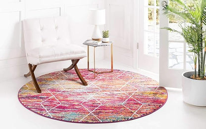 Unique Loom Trellis Frieze Collection Area Rug - Geometric (8' Round, Multi/ Ivory)