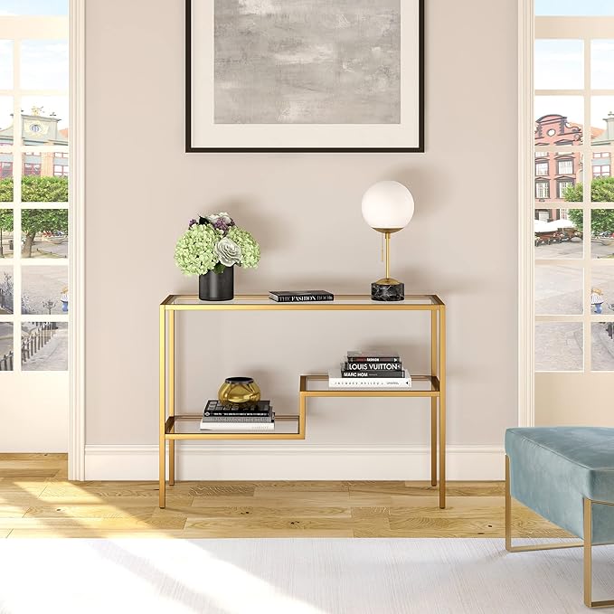 Henn&Hart 42" Wide Rectangular Console Table in Brass, Entryway Table, Accent Table for Living Room, Hallway