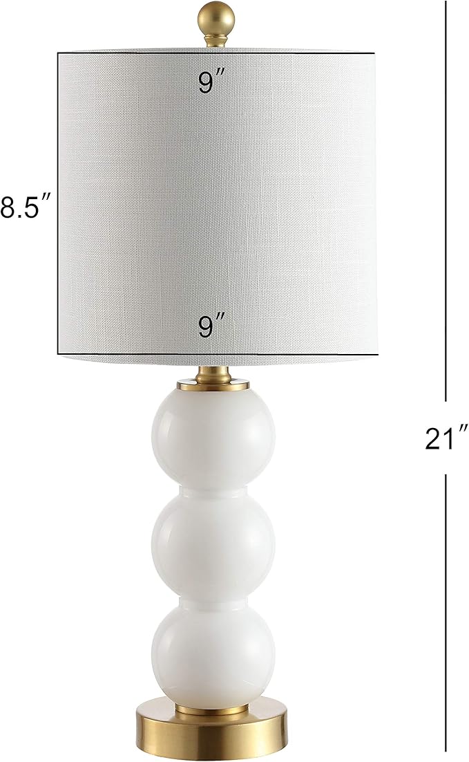 JONATHAN Y JYL1021A February 21" Glass/Metal LED Table Lamp Contemporary Bedside Desk Nightstand for Bedroom Living Room Office College Bookcase LED Bulb Included, White/Brass Gold