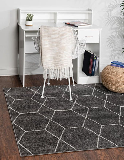 Unique Loom Trellis Frieze Collection Area Rug - Geometric (3' Square, Dark Gray/ Ivory)