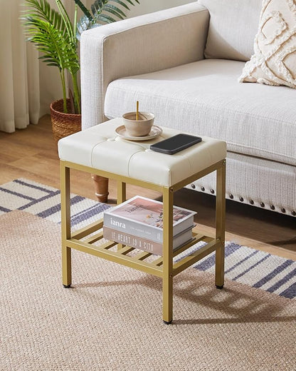 IBUYKE Rectangular Makeup Stool with Adjustable Feet and Storage Space, Footrest Chair, PU Vanity Seat, Multi-Use as Small Side Table or Ottoman, for Bedroom, White WBD017W