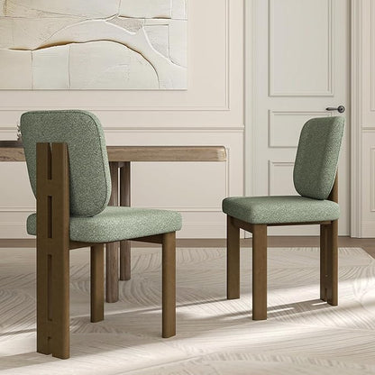 Modern Dining Chairs Set of 4, Farmhouse Chenille Upholstered Wooden Kitchen Chairs with Back, Side Armless Dining Room Chairs with Walnut Wood Legs for Kitchen Restaurant, Green