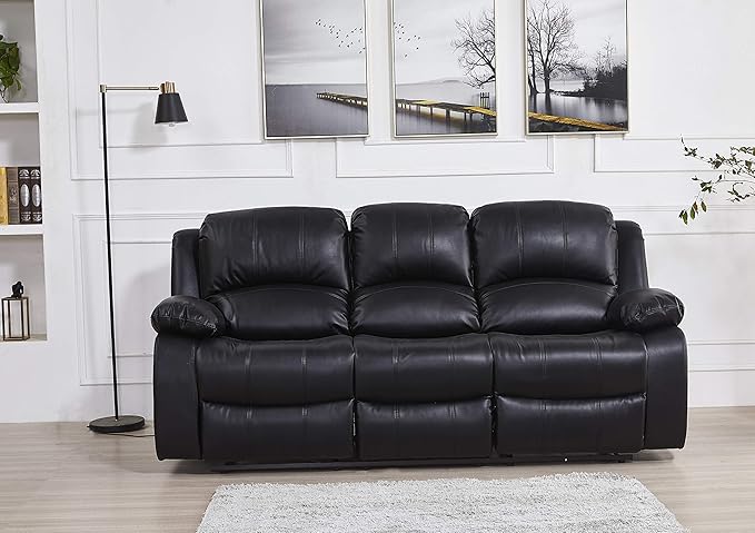 Betsy Furniture Black Bonded Leather Recliner Set, Sofa, Loveseat, Chair 8018