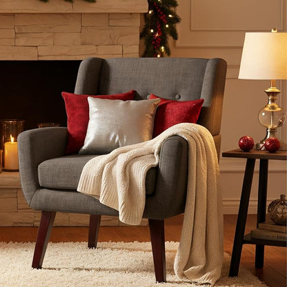 HUIMO Accent Chair Living Room Chair, Upholstered Button Tufted Armchair, Linen Fabric Sofa Chairs for Bedroom, Living Room, Mid Century Modern Comfy Reading Chair (Grey)