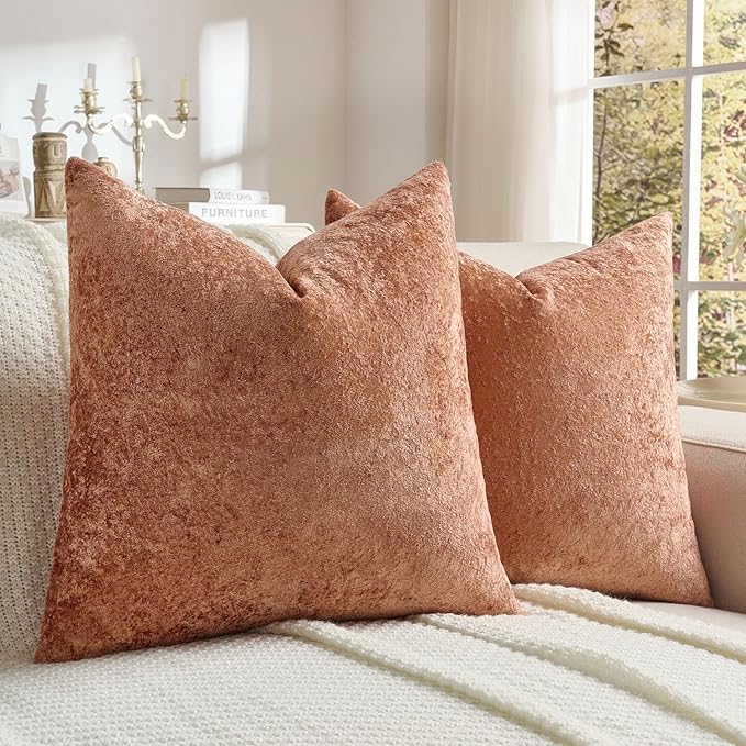 FUTEI Rust Flannel Throw Pillow Covers 22x22 Inch Set of 2,Soft Dimensional Textured Cushion Cases,Modern Home Decor for Couch Living Room