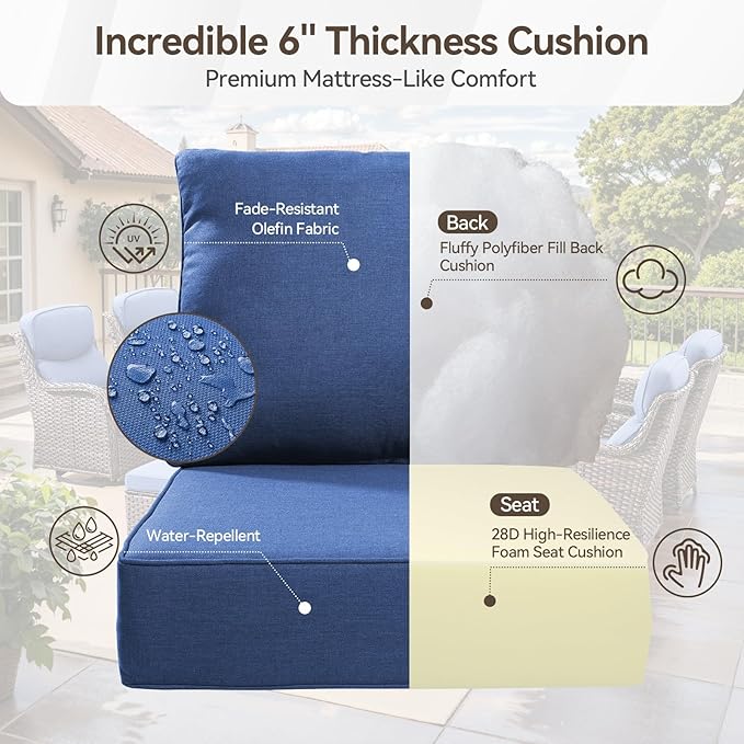 HUMMUH Outdoor Patio Wicker Swivel Rocker Chairs Set of 2 with 6-Inch Thick Cushion High Back Wicker Conversation Set for Porch Balcony Deck
