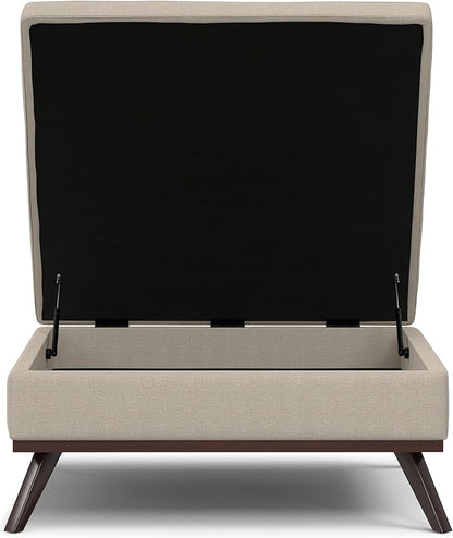 SIMPLIHOME Owen 40 inch Wide Mid Century Modern Square XL Coffee Table Storage Ottoman in Natural Polyester Fabric, Assembled, for The Living Room, Entryway and Family Room
