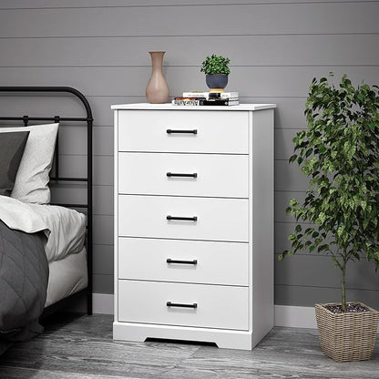 Prepac Rustic Ridge Farmhouse Dresser, White Dresser for Bedroom, Chest of Drawers with 5 Drawers 18.5" D x 27.5" W x 43.5" H, WBDR-1605-1