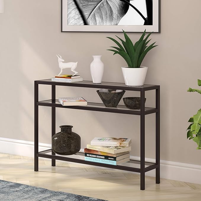 Henn&Hart 42" Wide Rectangular Console Table in Blackened Bronze, Entryway Table, Accent Table for Living Room, Hallway