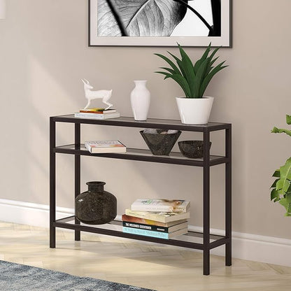 Henn&Hart 42" Wide Rectangular Console Table in Blackened Bronze, Entryway Table, Accent Table for Living Room, Hallway