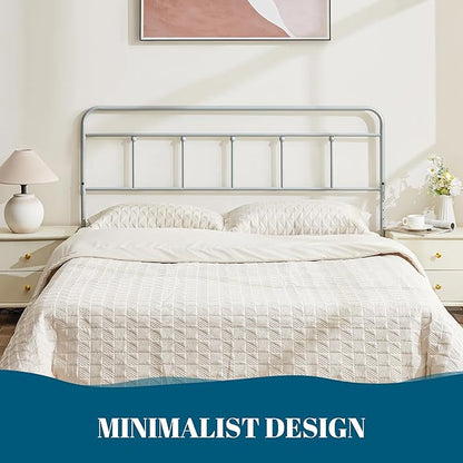 Metal Full Size Headboard, Sturdy and Durable Iron Headboard Adjustable Height from 34” to 44”, Victorian Vintage Full XL Bed Headboards, Farmhouse Head Board, Bed Frame Mount Grey