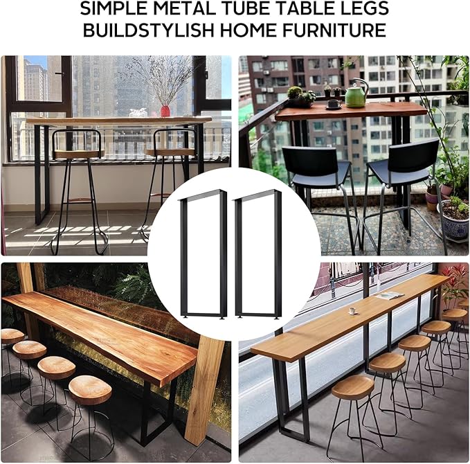 36 Inch Metal Bar Table Legs for Desk, Dining Table with Adjustable Feet Pads,Home DIY Furniture Legs，Black Set of 2(W18”*H36”).