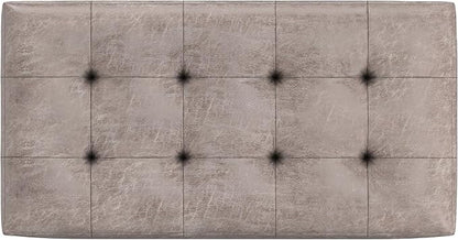 SIMPLIHOME Cosmopolitan Storage Ottoman - 34 inch Wide Upholstered Vegan Leather Rectangle Storage Ottoman Bench in Distressed Grey Taupe, Transitional Tufted Ottoman for Living Room with Lift-Up Lid