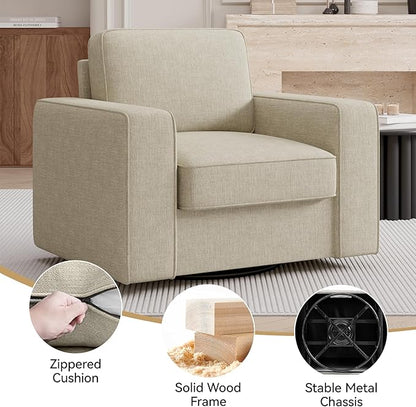 Swivel Accent Chair, FSC Certified Single Sofa 36'' Width Extra Wide Mid-Century Modern Armchair 1 pcs for Living Room, Bedroom, Office-Beige