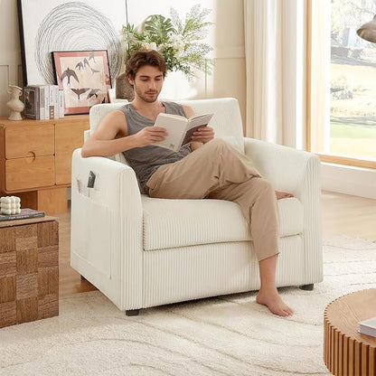 Living Room Sofa Set, Corduroy 3-Seat Couch with Set of 2 Accent Side Chairs, Soft Pillows and Side Pockets, Modern Living Room Furniture Sets for Apartment, Small Spaces, Beige