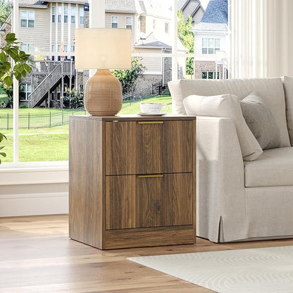 3-Piece Modern Bedroom Furniture Set, Wide 8-Drawer Dresser & 2-Drawer Nightstands Set of 2, Natural Wood Dresser and Nightstand Sets for Bedroom, Hallway, Walnut