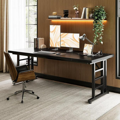 Coleshome 78 Inch Executive Desk with USB Ports, Large Computer Desk with Extra Thick, Long Mordern Office Desk, Workstation Business Furniture for Home Office, Black