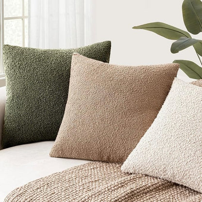 Foindtower Pack of 2 Textured Boucle Throw Pillow Covers Accent Solid Pillow Cases Cozy Soft Decorative Couch Cushion Case for Chair Sofa Bedroom Living Room Home Decor 18x18 Inch Moss Green