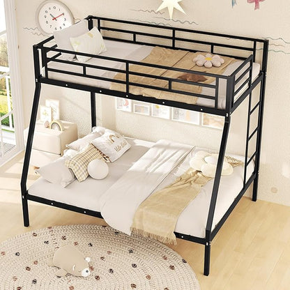 Giantex Metal Bunk Beds Twin Over Full Size, Heavy Duty Loft Bunk Bed with Ladder & Guardrail, Space Saving Bunk Bed for Dorm Apartment, Teens & Adults, Noise-Free, No Box Spring Needed, Black