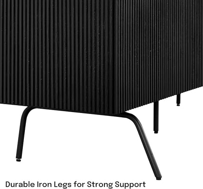 NTC Veil TV Stand with 4 Doors for TVs up to 75’’, Media Console with Vertical Groove Design and Metal Legs, Modern Entertainment Center for Living Room and Bedroom, Effortless Assembly, Burnt Black