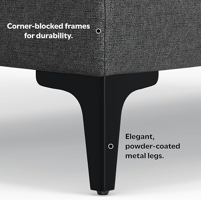 SIMPLIHOME Ava Ottoman in 100% Recycled Polyester Tightly Woven Performance Fabric, Pebble Grey, 36-inches Wide, Mid-Century Modern Multipurpose Table Ottoman or Footrest, Assembled, for Living Room