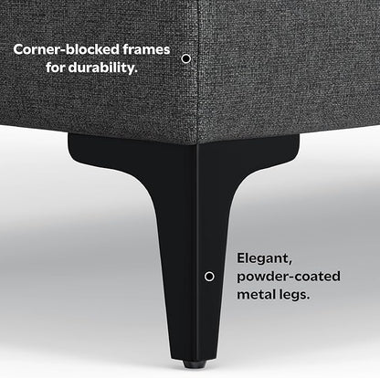 SIMPLIHOME Ava Ottoman in 100% Recycled Polyester Tightly Woven Performance Fabric, Pebble Grey, 36-inches Wide, Mid-Century Modern Multipurpose Table Ottoman or Footrest, Assembled, for Living Room