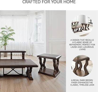 Signature Design by Ashley Maylee Classic End Table with Open Shelf and Scroll Legs, Dark Brown
