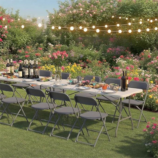 10 Pack Plastic Grey Folding Chairs,Portable Party Chairs Stackable Commercial Seats with Steel Frame for Office Home Outdoor Indoor Wedding Party Patio Dinning Events,350lbs Capacity