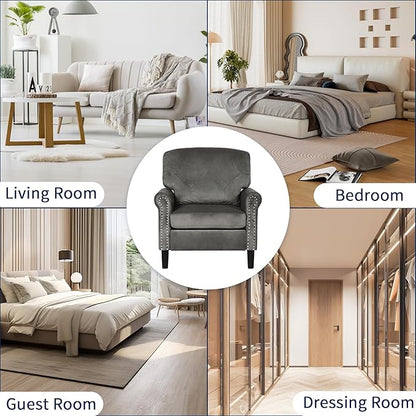 Accent Chair for Living Room, Mid-Century Modern Upholstered Armchair, Comfy Velvet Chair w/Wood Legs & Nailhead Trim, Wingback Chair for Bedroom, Grey
