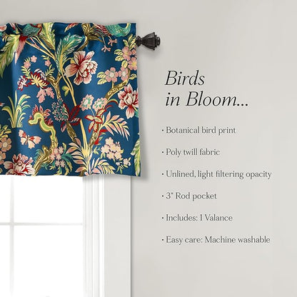 Lush Decor Dolores Light Filtering Valance Curtains Single, 52" W x 18" L Navy & Multi -Valances for Windows - Vintage Valance Floral - Coquette Decor