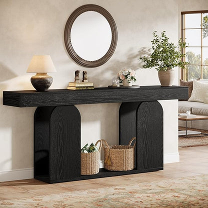 Tribesigns Farmhouse Wood Console Table, 70.9-Inch Entryway Accent Table with U-Shaped Base, 2-Tier Extra Long Sofa Tables for Entrance, Hallway, Living Room (Black)