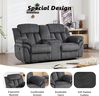 CANMOV Recliner Sofa Set, Manual Recliner Loveseat with Overstuffed Armrest for Living Room,Bedroom Furniture,Office,2 Seat Grey