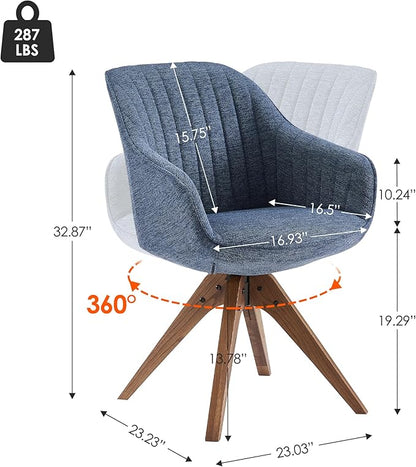 Zouron Mid Century Modern Accent Chair with Wooden Legs, Upholstered Swivel Chair No Wheels, Side Accent Armchair Vanity Chair for Small Space Home Office Living Room Bedroom, Blue
