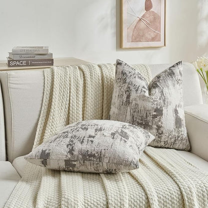 FUTEI Black White Decorative Throw Pillow Covers 16x16 Inch Set of 2,Soft Faux Cashmere Jacquard - Textured & Cozy Cushion Case,Modern Home Decor for Couch Bed Living Room