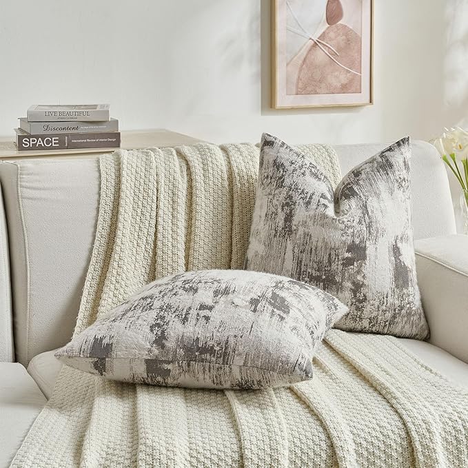 FUTEI Black White Decorative Throw Pillow Covers 26x26 Inch Set of 2,Soft Faux Cashmere Jacquard - Textured & Cozy Euro Pillow Shams,Modern Home Decor for Couch Bed Living Room