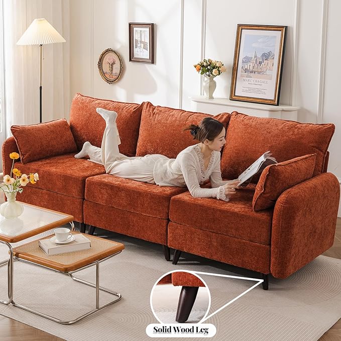 135'' Modular Sectional Sofa with All Seats Storage,Oversized 4-Seater Comfy Cloud Couches with Deep Seat,Big Couch for Living Room,Bedroom,Velet,Orange
