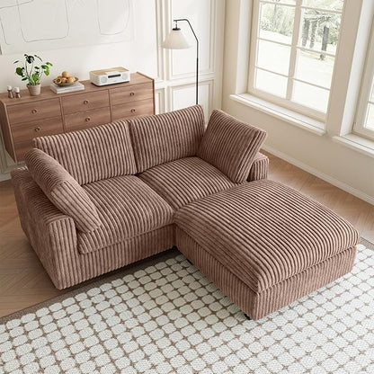 Modular Sectional Sofa, L Shaped Sofa with Ottoman, 78.74" Oversized Loveseat, Plush Deep Seat Sleeper Couches for Living Room, Apartment, Couch Cushion Covers Removable, Brown
