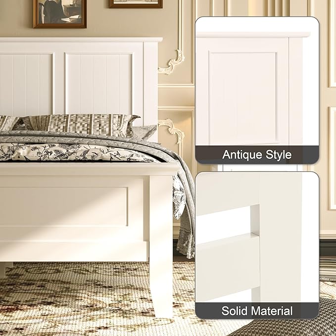 Scurrty Antique Style Wood Headboard Queen Size, Modern Headboard with Vintage Wood Frame, Bedroom Furniture (White)