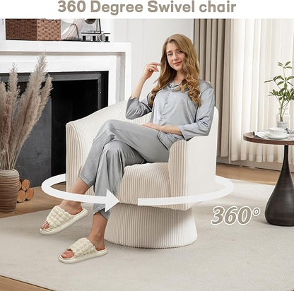 Swivel Accent Chair, Modern 360° Swivel Barrel Chair, Corduroy Upholstered Single Sofa for Living Room, Bedroom(Beige)