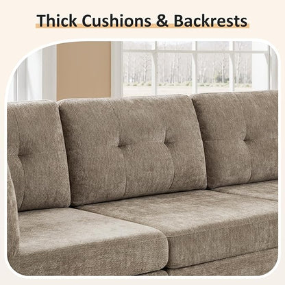 VANOMi 6 Seat Modular Cloud Sofa with 2 Ottomans, 118" Convertible Modular Sectional Sofa Bed, Comfy Chenille Sofas & Couches for Living Room, Apartment, Office, Camel, Large Sofa Bed