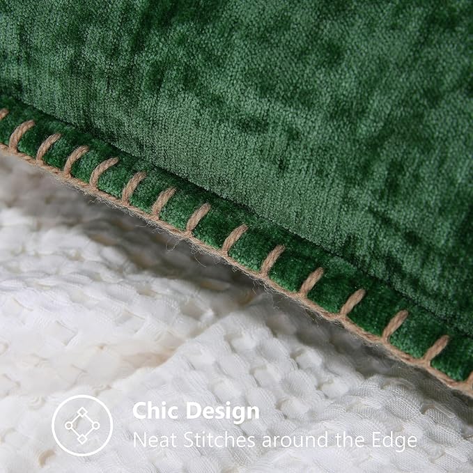 decorUhome Christmas Chenille Soft Throw Pillow Covers 16x16 Set of 2, Farmhouse Velvet Neutral Decorative Euro Pillow Covers with Stitched Edge for Couch Sofa Bed Home Decor, Green